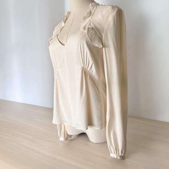 Intermix Cream Silk Blouse with Ruffle Detail Size 2 - Picture 9 of 15